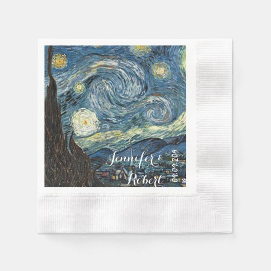 Famous art reprint, Starry Night, by Van Gogh 縁ありカクテルナプキン (正面)