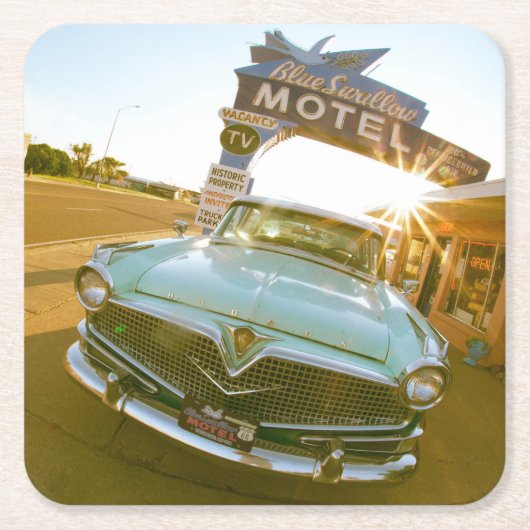 Famous Blue Swallow Motel on Route 66 スクエアペーパーコースター (正面)