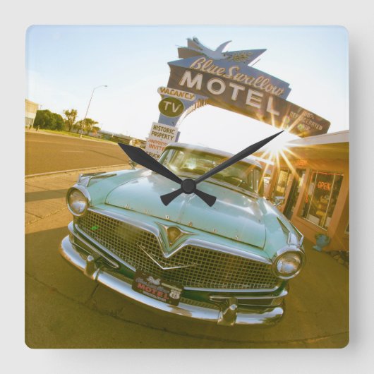 Famous Blue Swallow Motel on Route 66 スクエア壁時計 (正面)