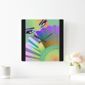 Fan Clock女性 スクエア壁時計 (ホーム)