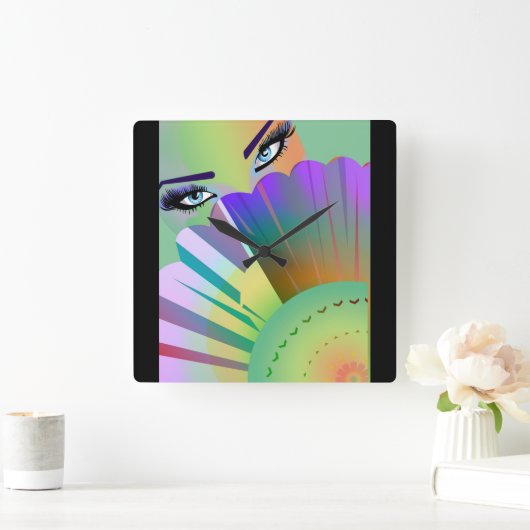 Fan Clock女性 スクエア壁時計 (ホーム)