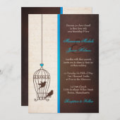 Fanciful Bird Cage -ティール（緑がかった色）&チョコレー結婚ト 招待状 (正面/裏面)
