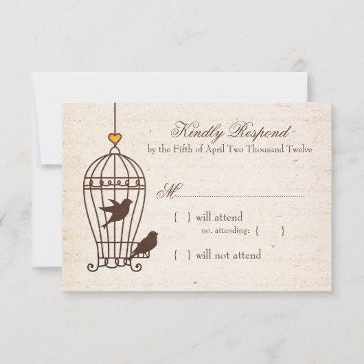 Fanciful Bird Cage - Autumn Orange Wedding RSVP (正面)