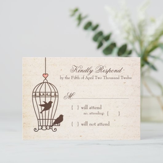 Fanciful Bird Cage - Pink & Chocolate Wedding RSVP (スタンド正面)