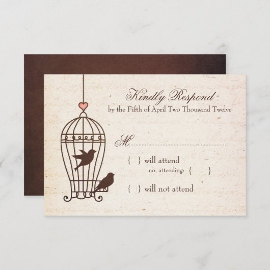 Fanciful Bird Cage - Pink & Chocolate Wedding RSVP (正面/裏面)