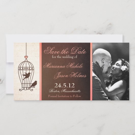 Fanciful Birdcageチョコレート&ピンク日付を保存 セーブザデート (正面)