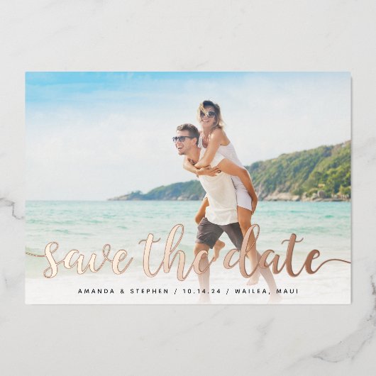 Fanciful Foilスクリプト日付カードを保存 箔招待状 (正面)