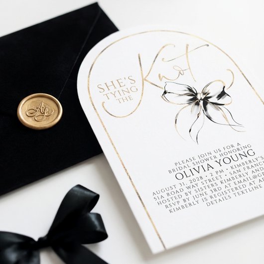 Fancy Black Bow She's Tying The Knot Bridal Shower 招待状