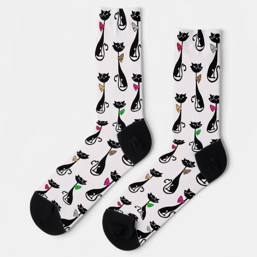 Fancy Black Cats Quirky Pattern ソックス (左)