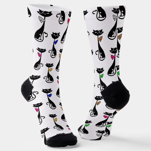 Fancy Black Cats Quirky Pattern ソックス (傾斜あり)