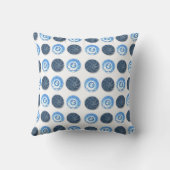 Fancy Blue Buttons Pattern on White Throw Pillow クッション (裏面)