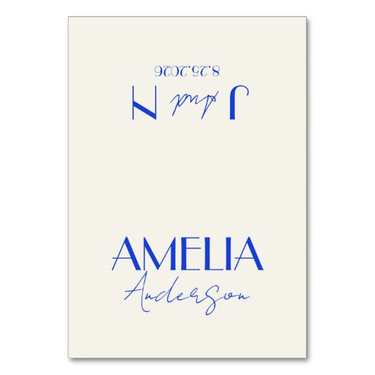 Fancy Blue Ivory Old Money Wedding Place Cards テーブルナンバー (正面)