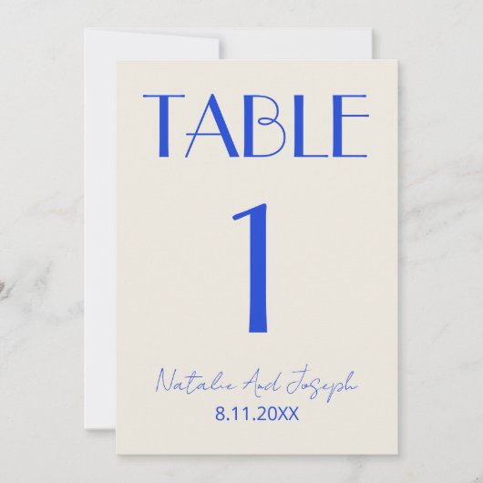  Fancy Blue Ivory Old Money Wedding Table Number 招待状 (正面)