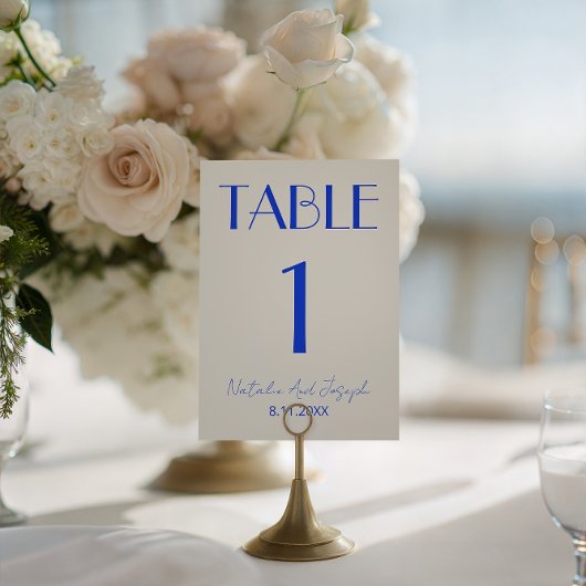  Fancy Blue Ivory Old Money Wedding Table Number 招待状
