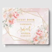 Fancy Boho Light Pink Gold Flowers Sweet Sixteen ゲストブック (正面)