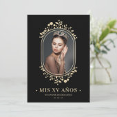 Fancy Botanical Oval Frame Spanish Quinceañera 招待状 (スタンド正面)