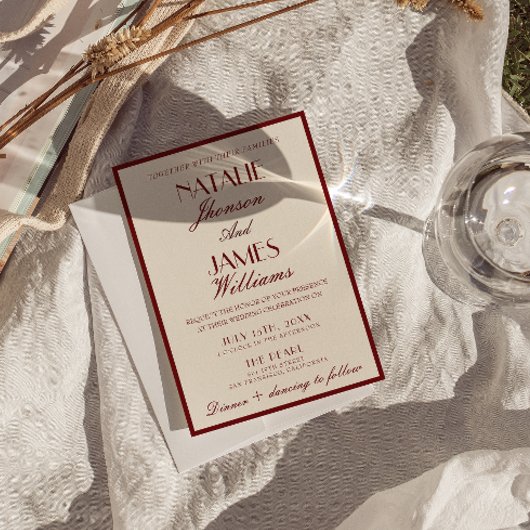 Fancy Burgundy Cream Old Money QR Code Wedding 招待状