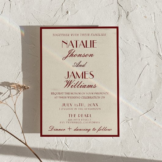 Fancy Burgundy Cream Old Money QR Code Wedding 招待状