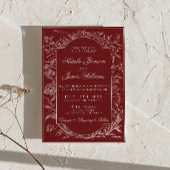 Fancy Burgundy Floral QR Code Photo Wedding 招待状