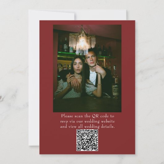 Fancy Burgundy Floral QR Code Photo Wedding 招待状 (裏面)