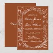 Fancy Burnt Orange Floral Boho Terracotta Wedding 招待状 (正面/裏面)