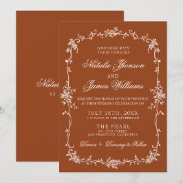 Fancy Burnt Orange Floral Boho Terracotta Wedding 招待状