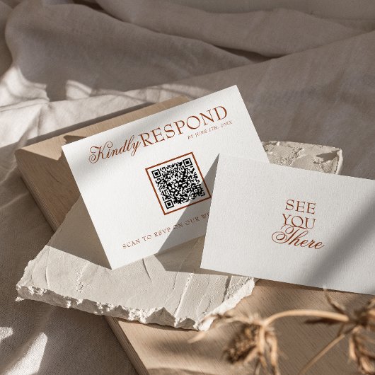 Fancy Burnt Orange Terracotta QR Code Wedding 出欠カード