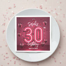 Fancy Chic Glam Metallic Neon Pink 30th Birthday