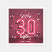 Fancy Chic Glam Metallic Neon Pink 30th Birthday スタンダードカクテルナプキン (正面)