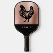 Fancy Chicken Silhouette in Faux Copper n Black ピックルボールラケット (正面)