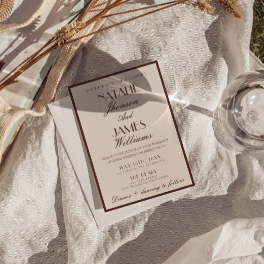 Fancy Chocolate Brown Old Money Retro Wedding 招待状