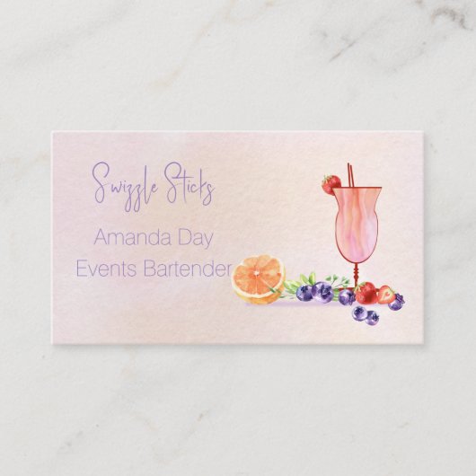 Fancy Cocktail Watercolor Bartender Business Card 名刺 (正面)