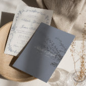 Fancy Dusty Blue Floral Boho Botanical Wedding 招待状