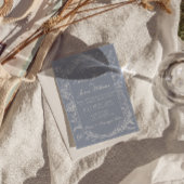 Fancy Dusty Blue Floral QR Code Photo Wedding 招待状