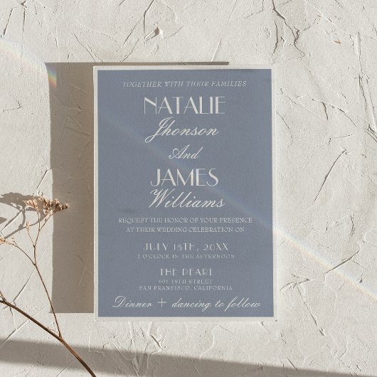 Fancy Dusty Blue Old Money Classic QR Code Wedding 招待状