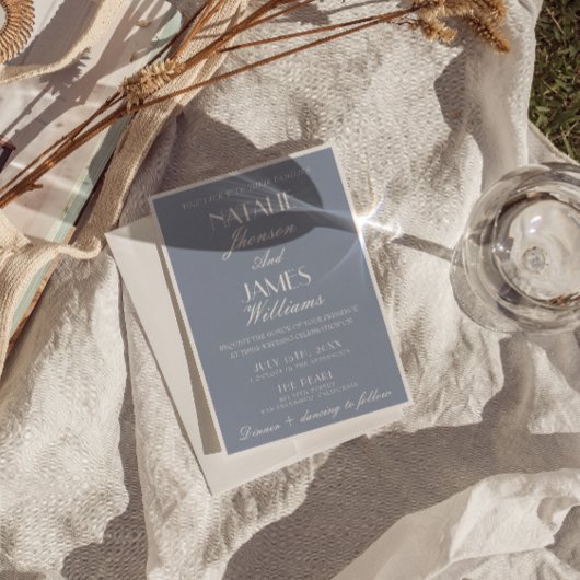 Fancy Dusty Blue Old Money Classic QR Code Wedding 招待状