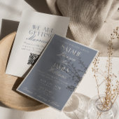 Fancy Dusty Blue Old Money Classic QR Code Wedding 招待状