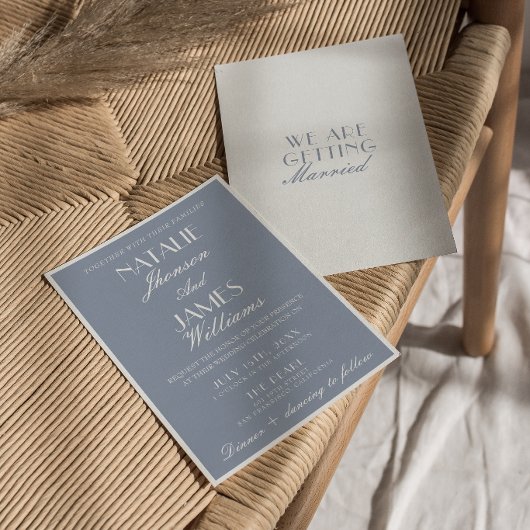 Fancy Dusty Blue Old Money Retro Classic Wedding  招待状