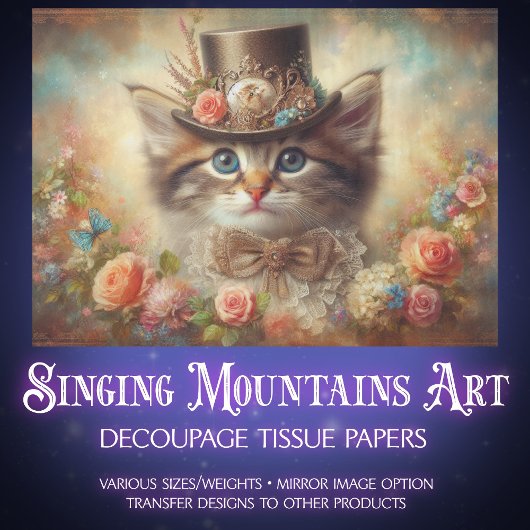 Fancy Elegant Feline Floral Decoupage  薄葉紙