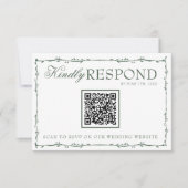 Fancy Emerald Green Branches Boho QR Code Wedding 出欠カード (正面)