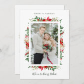 Fancy First Christmas Poinsettias Frame Photo シーズンカード (正面/裏面)