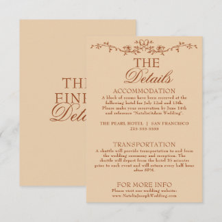 Fancy Floral Boho Beige Terracotta Wedding Details エンクロージャーカード