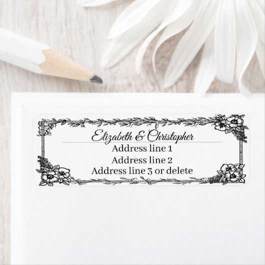 Fancy Floral Frame Custom Name Return Address ラベル (インサイチュ)
