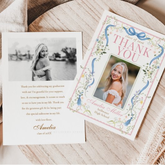 Fancy Florals Graduation Thank You Card 招待状