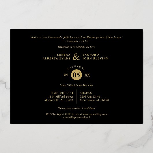 Fancy Frame Flowers Be our Guest Black Wedding 箔招待状 (裏面)