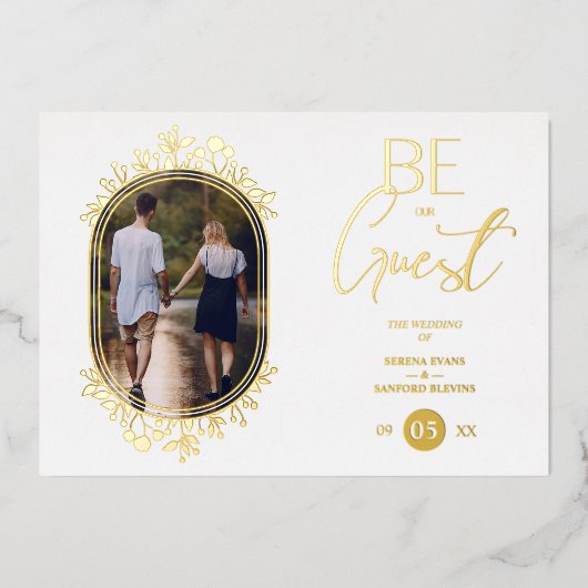 Fancy Frame Flowers Be our Guest White Wedding 箔招待状 (正面)