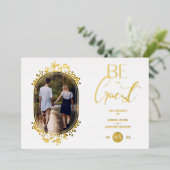 Fancy Frame Flowers Be our Guest White Wedding 箔招待状 (立ち正面)