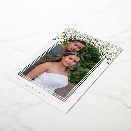 Fancy Frame Photo Wedding Flowers & Branches 箔招待状 (回転した状態)