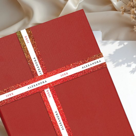 Fancy Glitter Shimmer Red Ombre Sparkle Black Typo サテンリボン