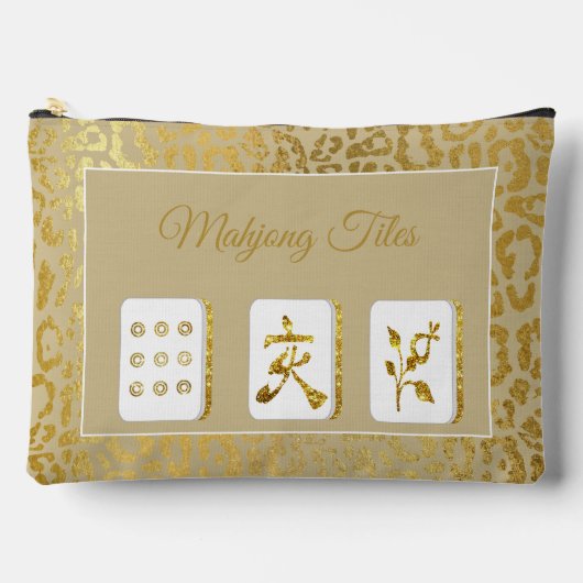 Fancy Gold and Tan Mahjong Tile Pouch アクセサリーポーチ (正面)